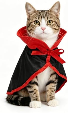 NAMSAN Pet Vampire Costume for Cats Small Dogs Rabbits, Halloween Cat Dracula Cape, Stand-Up Small Dog Vampire Cloak, Halloween Cat Outfit for for Holiday Party Cosplay Statue Decoration by Namsan