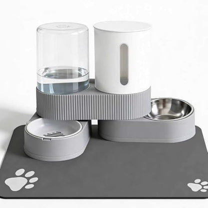 Gravity Cat Feeder 2 Pack Automatic Food Feeder and Water Dispenser Set Detachable Pet Bowl with Silicone Mat for Cats Small Medium Dogs, Large Capacity(Grey)