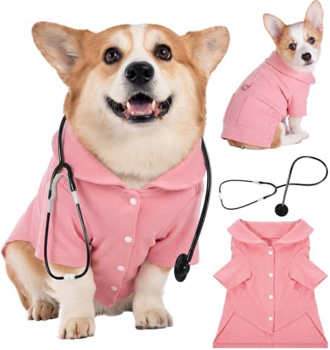 Dog Doctor Costume Cat Surgeon Nurse Costumes with Stethoscope, Pink, L by Huhumy