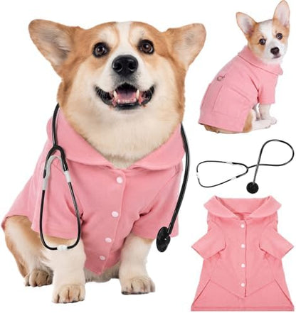 Dog Doctor Costume Cat Surgeon Nurse Costumes with Stethoscope, Pink, L by Huhumy