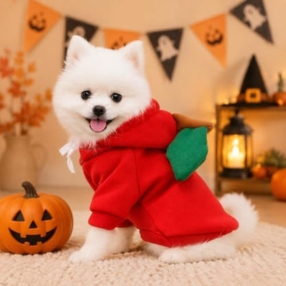 Dog Christmas Halloween Costumes,Dog Hoodies for Small Dogs Cats, Cat Puppy Outfits,Yorkie Chihuahua Pomeranian Clothes (XX-Large, Red-Apple) - Image 2