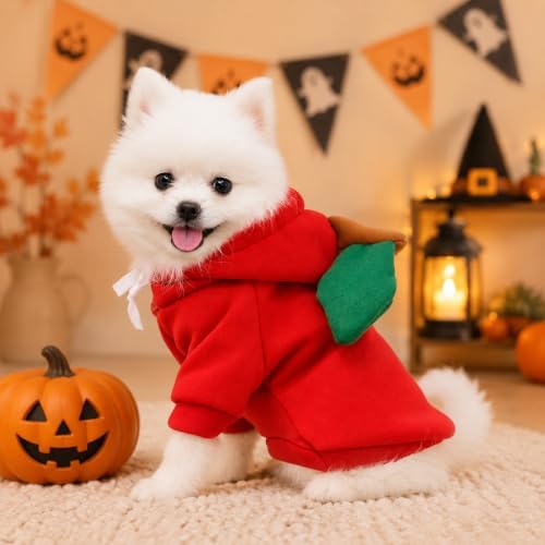 Dog Christmas Halloween Costumes,Dog Hoodies for Small Dogs Cats, Cat Puppy Outfits,Yorkie Chihuahua Pomeranian Clothes (X-Small, Red-Apple) - Image 2