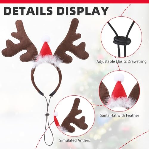 KOOLTAIL Christmas Dog Elk Reindeer Antler Headband with Santa Hat & Bandana Set, Dog Pet Christmas Costume Accessories Headwear Deer Cosplay for Small Medium Large Dogs Cats Puppy Holiday New Year - Image 4