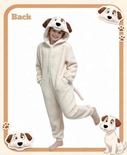 Kids Jack Russell Terrier Dog Costume Dog Onesie Pajamas Zipper Halloween Cosplay Costume for Boys Girls - Image 3