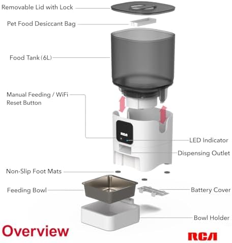 Automatic Cat Dog Feeder, Smart WiFi App 6L Food Dispenser, Portion Control