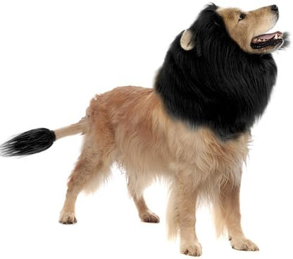 New Dog Costume Halloween Dog Costume Lion Mane for Medium and Large Dogs Realistic Lion Wig Dog Costume Supplement Lion Mane for Photoshoot Entertainment (Black) Size S + Tail Set by HOKABLE