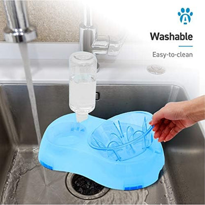 Slow Feeder Bowl, Elevated, Double Transparent for Cats, Small Dogs, Pet Automatic Water Feeder with Water Bottle