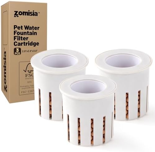 ZOMISIA Dog Water Bowl Dispenser Filters 3 Pack, Maifan Stone Filter Replacement for ZOMISIA 6L 8L 11L Dog Water Dispenser, White