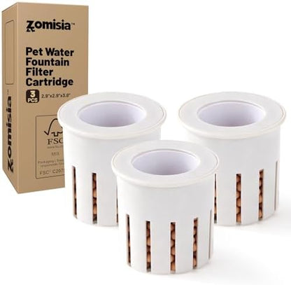 ZOMISIA Dog Water Bowl Dispenser Filters 3 Pack, Maifan Stone Filter Replacement for ZOMISIA 6L 8L 11L Dog Water Dispenser, White