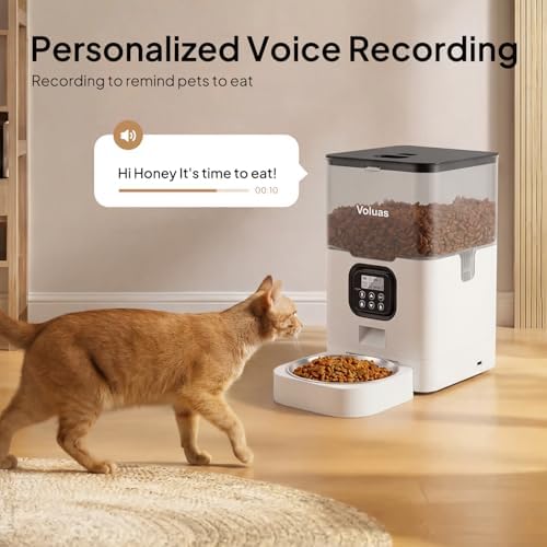 VOLUAS Automatic Cat Feeder, 6L Timed Dry Food Dispenser for Cats & Dogs