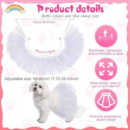 Dog Tutu for Dogs Tulle Skirt Pet Costume, White - Image 2
