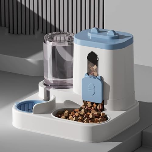 Automatic Pet Feeder and Water Dispenser, Large Capacity Self-Feeding for Small and Medium Dogs, No Electricity Needed, Siphon Device Prevents Water Overflow (B)