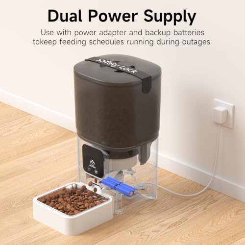 PAPIFEED Automatic Cat Feeder with App, WiFi Auto Cat Feeder, 6L Slow-Feed Cat Food Dispenser for Dry Food, Dual Power Supply Timed Pet Feeder for Small Dog, 10 Meals/Day, 12 Portions/Meal, White