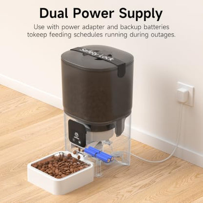 PAPIFEED Automatic Cat Feeder with App, WiFi Auto Cat Feeder, 6L Slow-Feed Cat Food Dispenser for Dry Food, Dual Power Supply Timed Pet Feeder for Small Dog, 10 Meals/Day, 12 Portions/Meal, White
