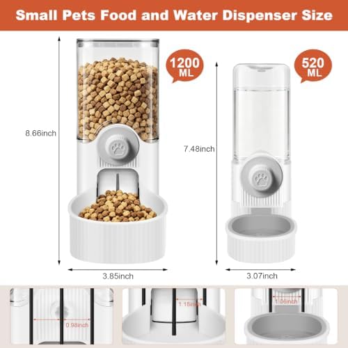 Hanging Cage Auto Small Pet Feeder Waterer Set for Puppy Cats, White
