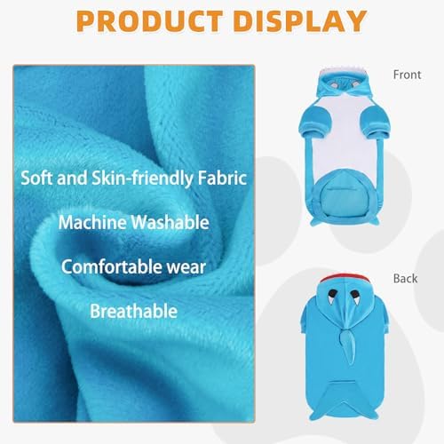KOOLTAIL Dog Shark Costume Clothes, Fleece Funny Dog Sweater Hoodie Outfits, Pet Halloween Cosplay Cold Weather Coats with Leash Hole for Small Medium Large Dogs Pug Pitbull Corgi Puppy Gift, Blue L - Image 3