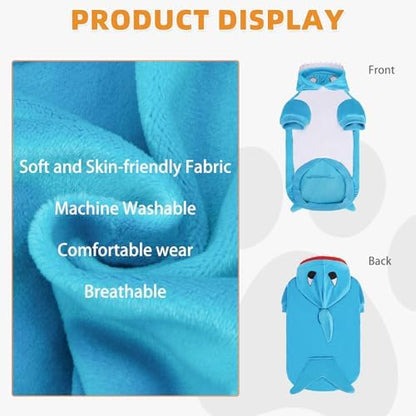 KOOLTAIL Dog Shark Costume Clothes, Fleece Funny Dog Sweater Hoodie Outfits, Pet Halloween Cosplay Cold Weather Coats with Leash Hole for Small Medium Large Dogs Pug Pitbull Corgi Puppy Gift, Blue L - Image 3