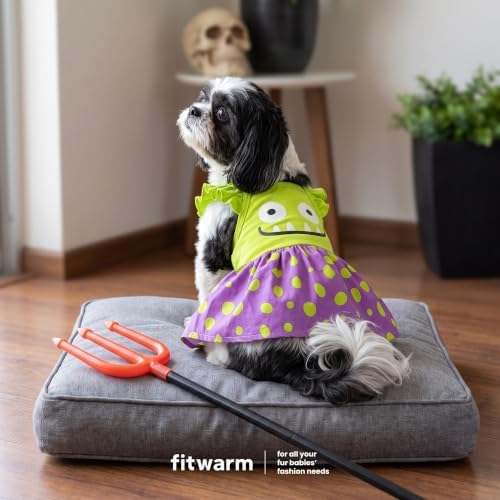 Fitwarm Monster Ruffle Dog Dress, Spooky Halloween Costumes for Small Girl Dogs, Funny Pet Outfit, Green, Purple, Small - Image 4