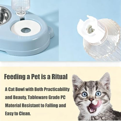 Double Dog Bowls, Cat Food & Water Bowl Set with Water Dispenser