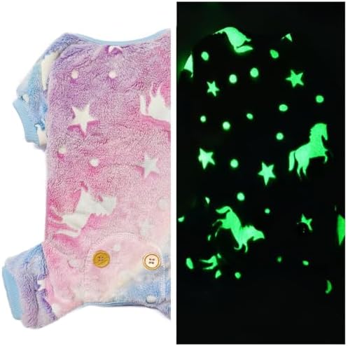 Plush Dog Pajamas Glow in The Dark Dog Jumpsuit 4 Legged Onesie for Small Medium Dog Cat, Unicorn S - Image 3