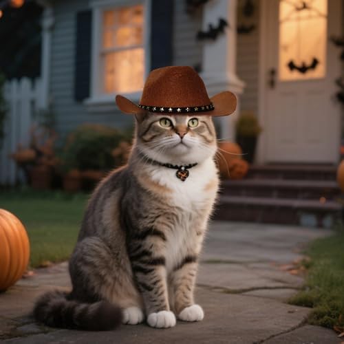 choyaxo Pet Cowboy Costume Cosplay Cap Halloween Costumes for Dogs Cat Pet Party Decoration Mini Cowboy Hat (Brown, Large) - Image 4
