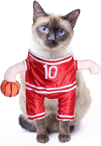 DELIFUR Dog Basketball Player Costume - Pet Halloween Costume Adjustable Funny Dress Up Sports Outfit Cosplay Clothes for Small Medium Dog (Red Basketball, Small) by DELIFUR