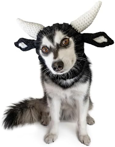 Zoo Snoods Bull Costume - Warm Knit Cow Dog Snood Wrap for Pets, Neck Ear Cover Protection for Halloween Winter (Medium) by ZooSnoods