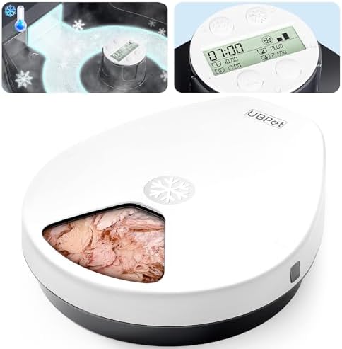 UBPET F10 Automatic Cat Feeder Wet Food, Semiconductor Cooling 5 Meal Timed Meat Dispenser, 24-Hour Freshness 3 Cooling Modes, Dry and Wet Food Automatic Feeder for Cats and Dogs