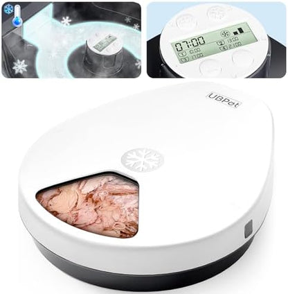 UBPET F10 Automatic Cat Feeder Wet Food, Semiconductor Cooling 5 Meal Timed Meat Dispenser, 24-Hour Freshness 3 Cooling Modes, Dry and Wet Food Automatic Feeder for Cats and Dogs