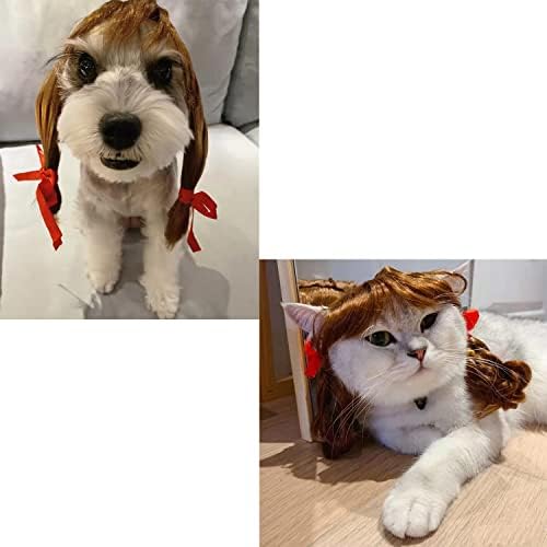 pet k9 Funny Dog Cosplay Wig, Headwear Apparel Toy,Pet Costumes, Cat Dress up for Halloween, Christmas, Parties, Festivals, Dog Wigs for Small Medium and Large Sized Dogs (Brown Braids) - Image 4