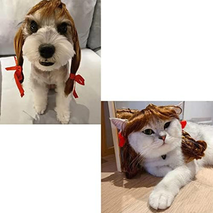 pet k9 Funny Dog Cosplay Wig, Headwear Apparel Toy,Pet Costumes, Cat Dress up for Halloween, Christmas, Parties, Festivals, Dog Wigs for Small Medium and Large Sized Dogs (Brown Braids) - Image 4