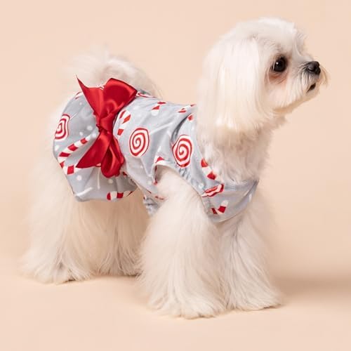 Fitwarm Christmas Candy Canes Dog Dress, Cute Dog Christmas Outfit, Doggy Clothes for Small Dogs Girl, Pet Apparel, Silver, Red, White, Medium - Image 2