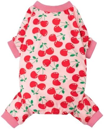 Fitwarm Cute Cherry Dog Pajamas, Warm Dog Onesie with Feet, Dog Clothes for Small Dogs Girl, Fleece Pet Outfit, Pink, Red, XS by Fitwarm
