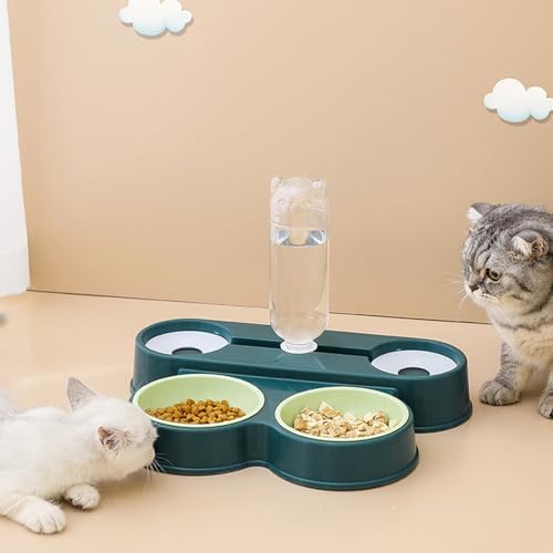 4 in 1 Pet Food Feeders with Automatic Water Bottle Bowl, Double Bowl Dog Feeder Toy for Cats and Dogs