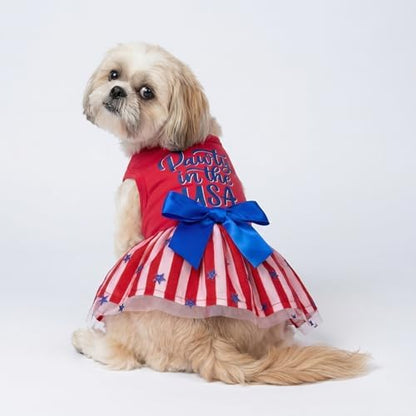 Fitwarm Pawty in the USA Dog Patriotic Dress, 4th of July Clothes for Small Dogs Girl, Festive Pet Outfit, Red, White, Blue, XS - Image 5