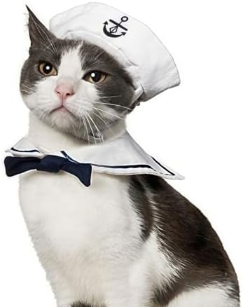 NAMSAN Pet Sailor Costume for Cats Small Dogs Rabbits, Halloween Cat Sailor Hat with Tie Collar, Small Dog Navy Hat Cape, Halloween Cat Sailor Outfit for Holiday Party Cosplay Statue Decoration by Namsan
