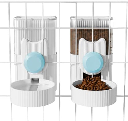 Hanging Cage Auto Pet Food Bowl Water Bottle Dispenser, 1L, Blue