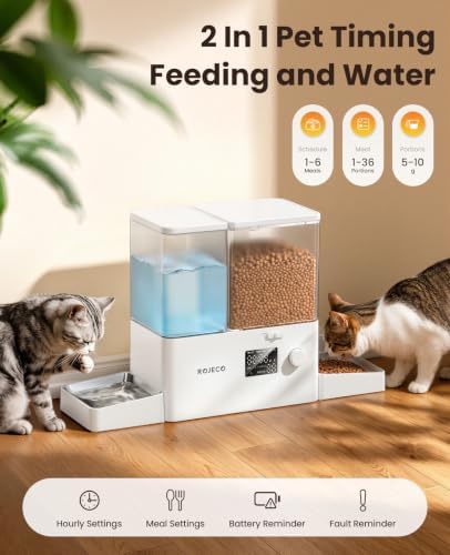 ROJECO Automatic Cat Feeder and Water Dispenser,8.5L Timed Cat Feeder