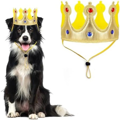 Large Dog Crown Headband Pet King Crown Halloween Costume Round Dog Cat Crown for Rolyal Family Costume Birthday Prince Hair Accessories Photo Prop Outfits (Gold Crown, Large) by Midufrry