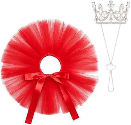 Pet Costume Set Tutu Skirt with Pearl Crown for Small Dog Cat Halloween Birthday Wedding Photo Prop Costume (Red) by Haakong