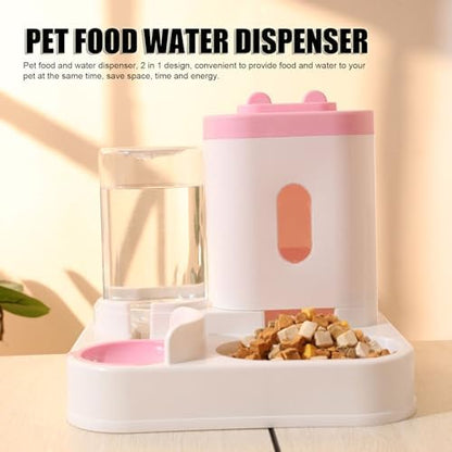 Automatic Cat Feeder and Water Dispenser Set, Pet Food Water Dispenser, Automatic Dog Feeder and Dog Water Dispenser, 2 in 1 Large Capacity Detachable Automatic Cat Waterer Feeder for Dog Puppy (Pink)