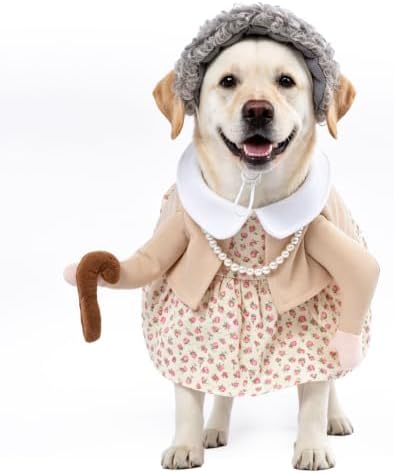DELIFUR Dog Old Lady Costume Funny Grandma Dress Up for Halloween, Medium by DELIFUR