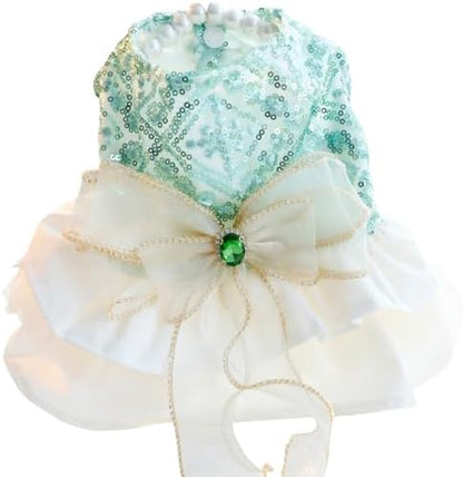 Fashion Sweet Puppy Dog Blingbling Princess Skirt Pet Dog Lace Cake Camisole Tutu Dress D-Green L - Image 2