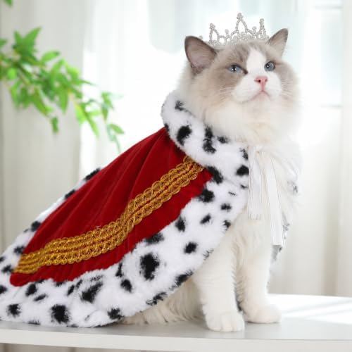 Lovelyshop Royal Pet Costume, Red Velvet Cloak & Silver Pearl Crown, S - Image 2
