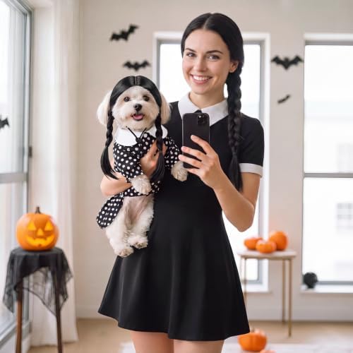 Hercicy 2 Pcs Dog Halloween Costumes Gothic Dress with Dog Wig, M - Image 5