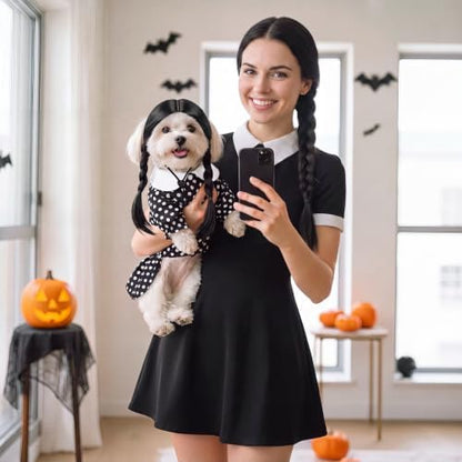 Hercicy 2 Pcs Dog Halloween Costumes Gothic Dress with Dog Wig, M - Image 5