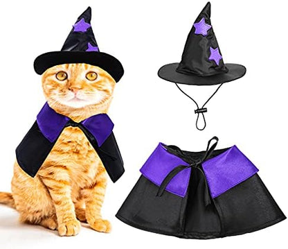 Dxhycc Halloween Pet Costume Cat Wizard Costume Funny Wizard Cat Clothes Cloak and Hat for Small Dogs Outfits by Dxhycc