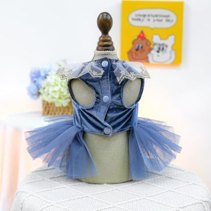 Fashion Sweet Puppy Dog Blingbling Princess Skirt Pet Dog Lace Cake Camisole Tutu Dress D-Navy S - Image 3