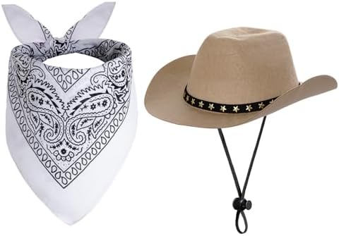 choyaxo Halloween Costumes for Dogs Cat Pet Cowboy Costume Cowboy Hat with Bandana Set for Halloween, Christmas, Holiday, Party, Cosplay (Khaki, Medium) by choyaxo