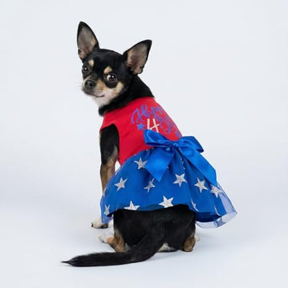 Fitwarm Happy 4th of July Dog Tulle Dress, Patriotic Dog Clothes for Small Dogs Girl, Red and White Star Pet Outfit, Red, Royal Blue, Medium - Image 4